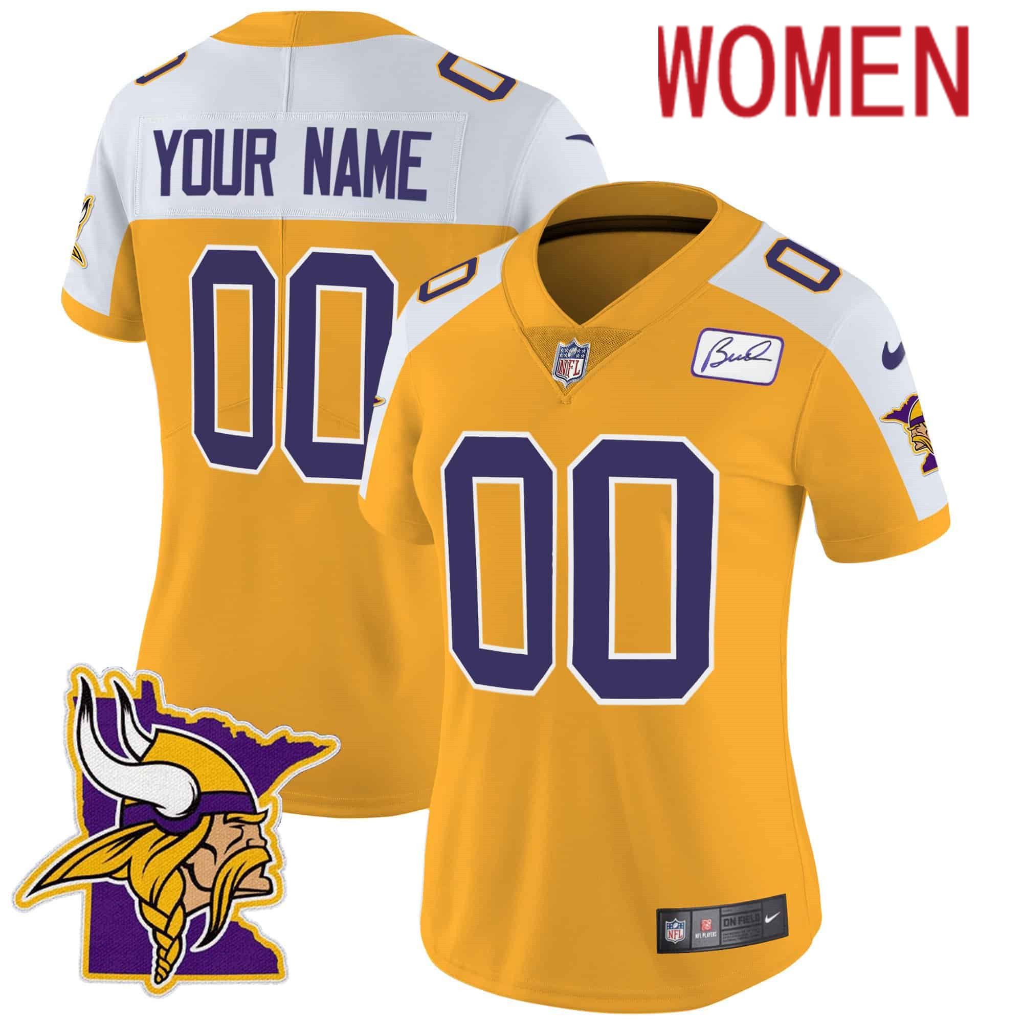 Women Minnesota Vikings Yellow 2024 Nike Patch Classic Limited Custom NFL Jersey